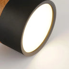 Lámpara de techo LED moderna | Cilindro negro con marco de madera