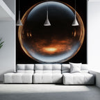 Papel pintado mural abstracto | Esfera cósmica con luz dorada