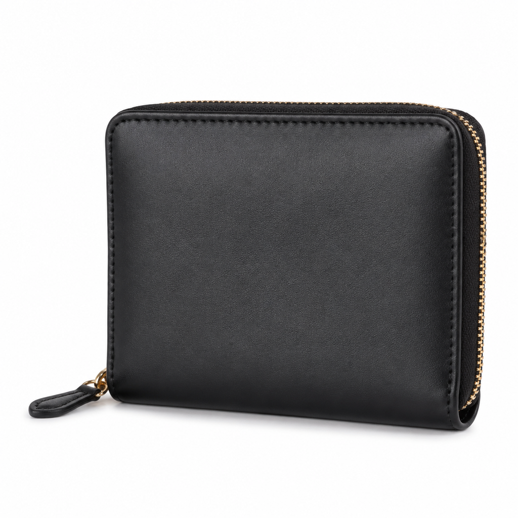 Cartera de cuero negra vista frontal