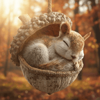 Adornos navideños hechos a mano para árbol con bellotas y animales del bosque