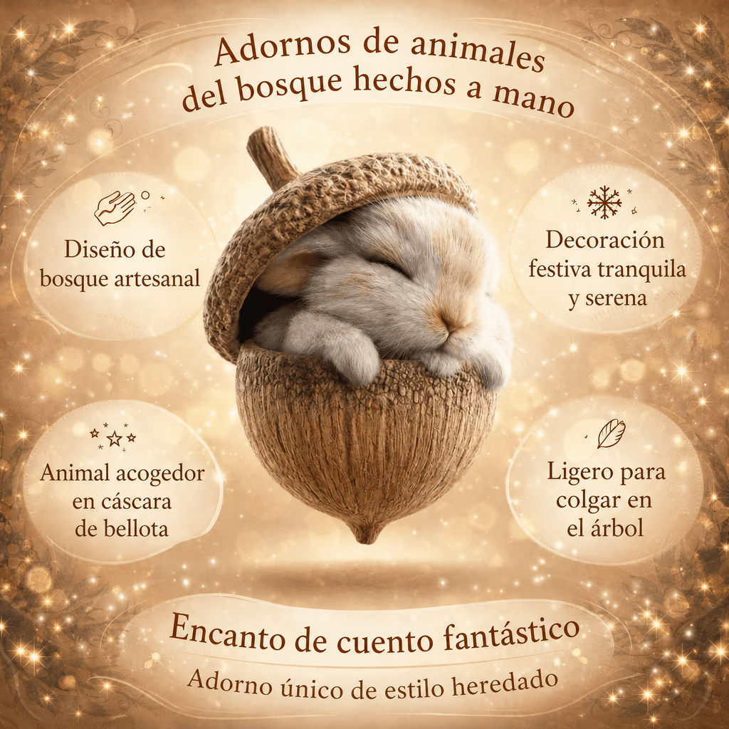 Adornos navideños para árbol Artesanales Animales del Bosque Decoraciones de Bellotas