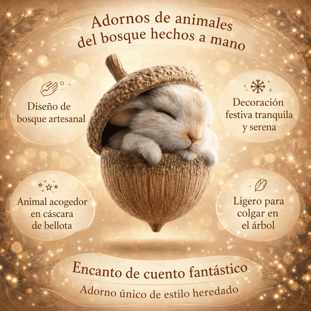 Adornos navideños para árbol Artesanales Animales del Bosque Decoraciones de Bellotas