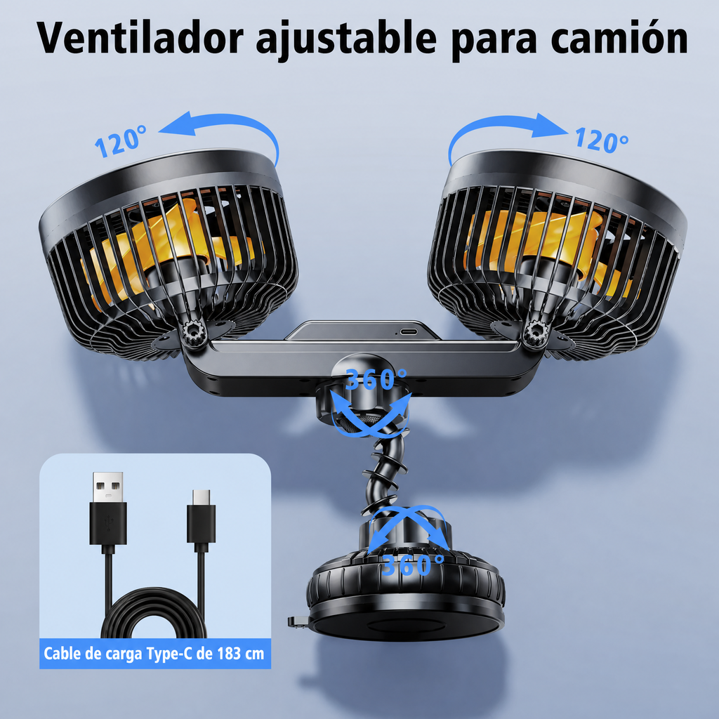 AeroBreeze Car Fan | Ventilador inalámbrico con batería de 4000 mAh y 3 velocidades
