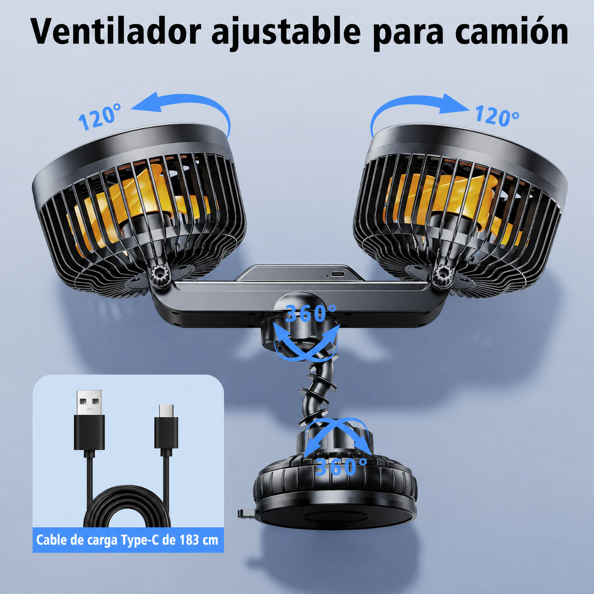 AeroBreeze Car Fan | Ventilador inalámbrico con batería de 4000 mAh y 3 velocidades