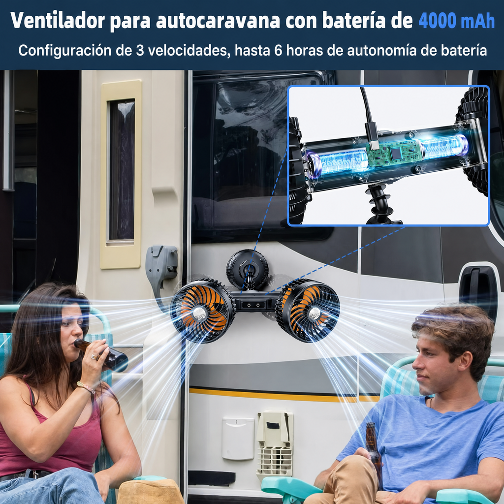 AeroBreeze Car Fan | Ventilador inalámbrico con batería de 4000 mAh y 3 velocidades