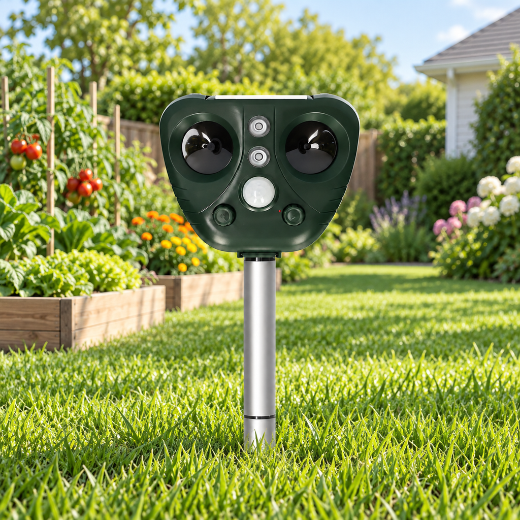 Ahuyentador de Pájaros Ultrasónico Solar para Exteriores Jardín y Patio Control de Plagas