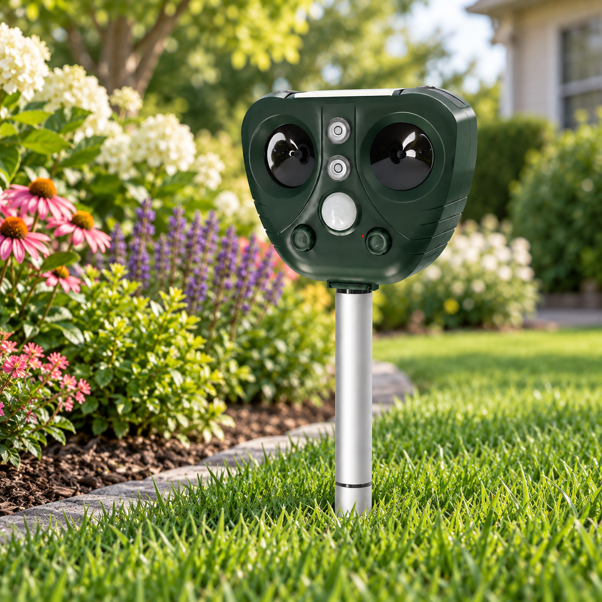 Ahuyentador de Pájaros Ultrasónico Solar para Exteriores Jardín y Patio Control de Plagas