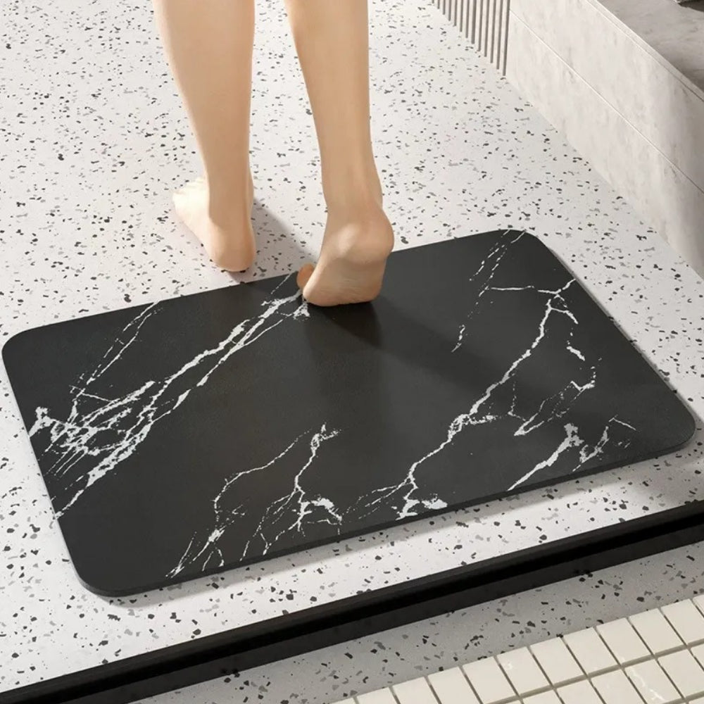 Alfombrilla de baño de secado rápido de piedra de diatomeas antideslizante con diseño mármol