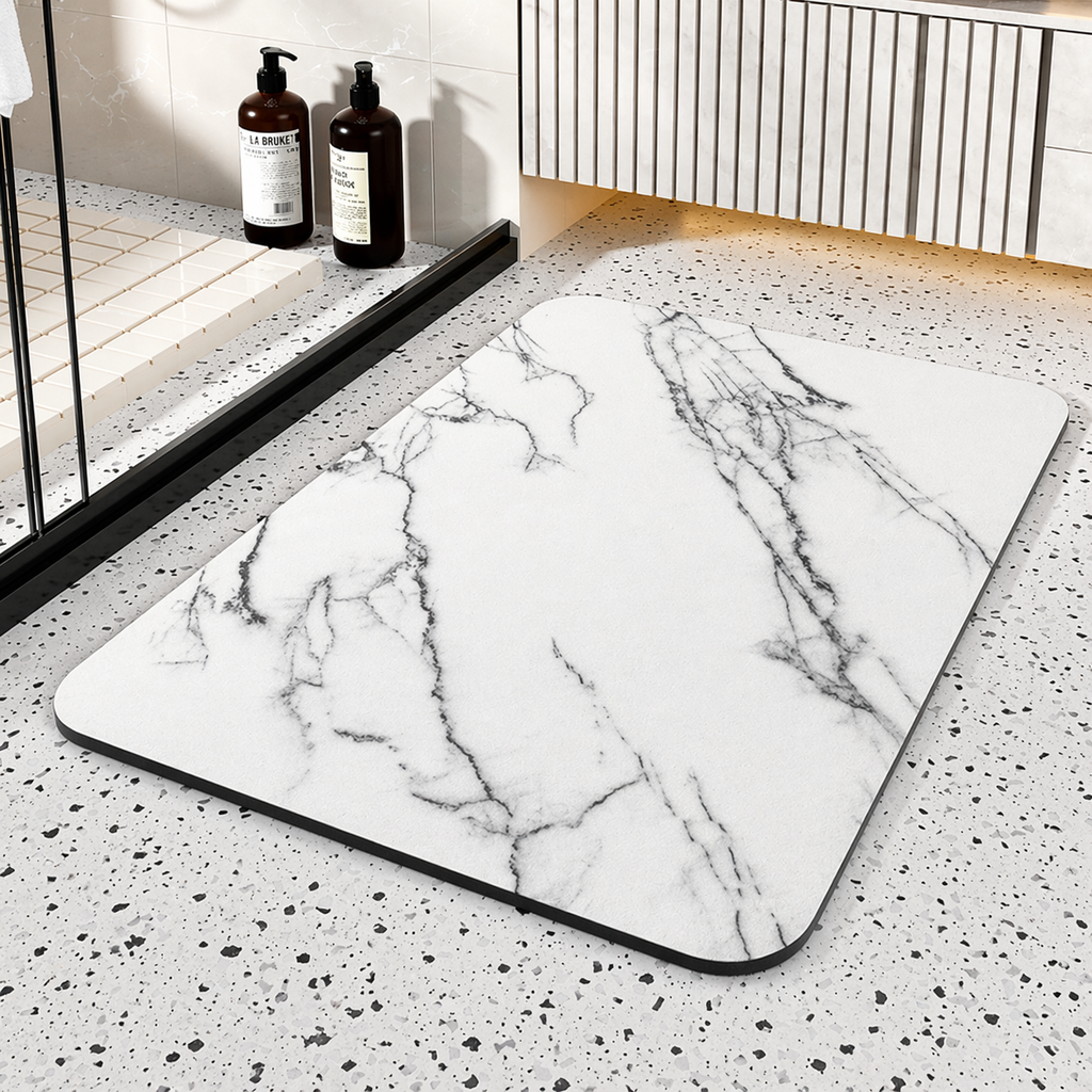 Alfombrilla de baño de secado rápido de piedra de diatomeas antideslizante con diseño mármol