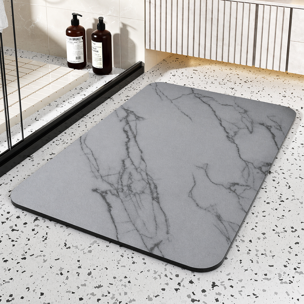 Alfombrilla de baño de secado rápido de piedra de diatomeas antideslizante con diseño mármol