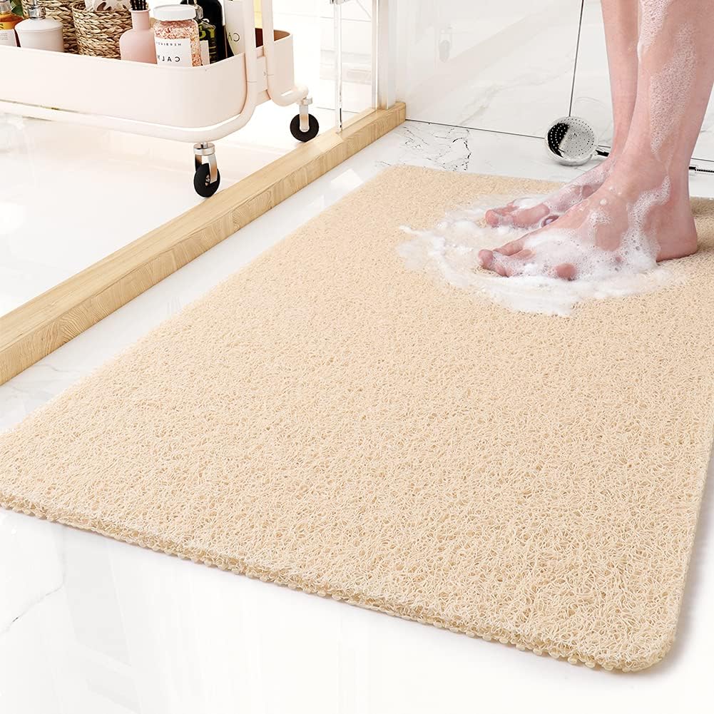 Alfombrilla de ducha antideslizante – Suave, segura, fácil de limpiar, tamaño personalizable, drenaje rápido del agua