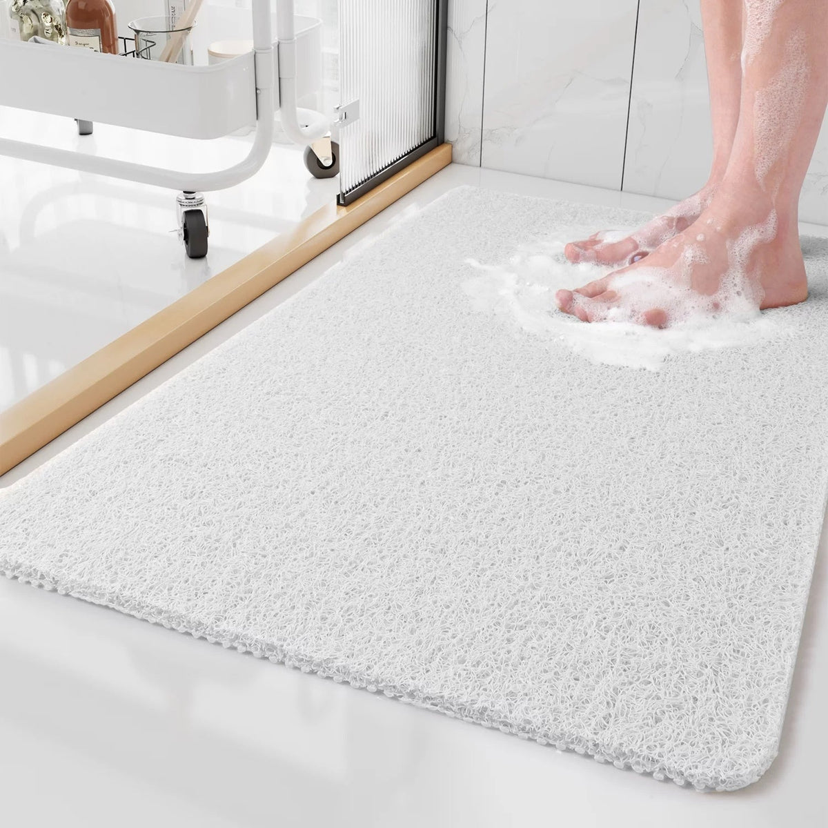 Alfombrilla de ducha antideslizante – Suave, segura, fácil de limpiar, tamaño personalizable, drenaje rápido del agua