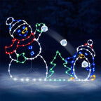 Animated LED Snowball Fight Light | Decoración navideña exterior con muñeco de nieve y pingüino