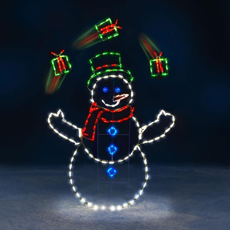 Animated LED Snowball Fight Light | Decoración navideña exterior con muñeco de nieve y pingüino