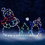 Animated LED Snowball Fight Light | Decoración navideña exterior con muñeco de nieve y pingüino