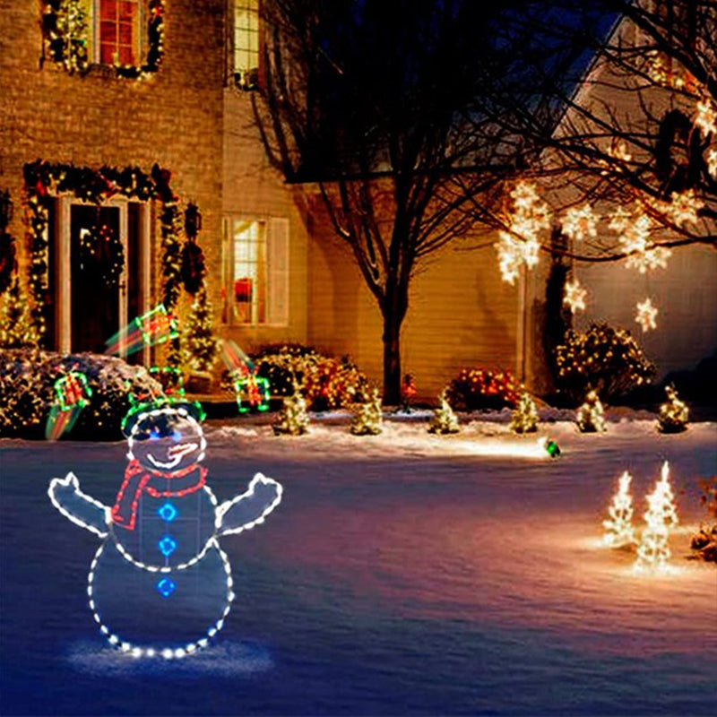 Animated LED Snowball Fight Light | Decoración navideña exterior con muñeco de nieve y pingüino