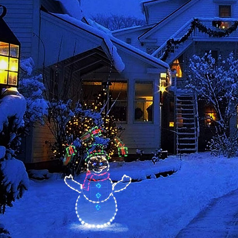 Animated LED Snowball Fight Light | Decoración navideña exterior con muñeco de nieve y pingüino
