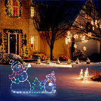 Animated LED Snowball Fight Light | Decoración navideña exterior con muñeco de nieve y pingüino