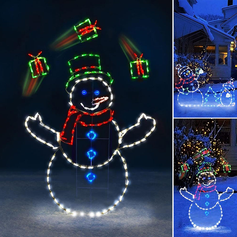 Animated LED Snowball Fight Light | Decoración navideña exterior con muñeco de nieve y pingüino