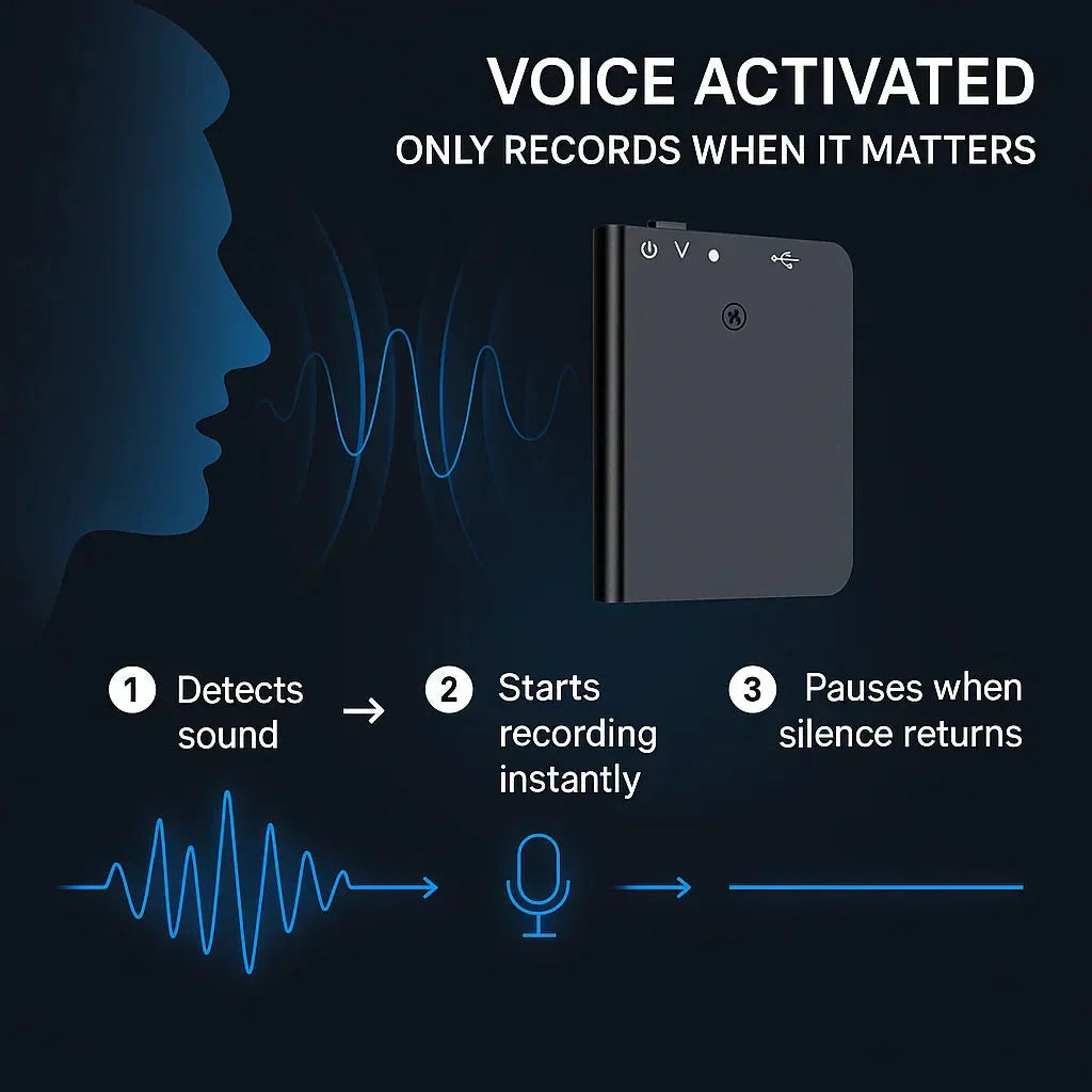 Grabadora de voz miniatura NovaNote discreta para grabación sigilosa y activación por voz