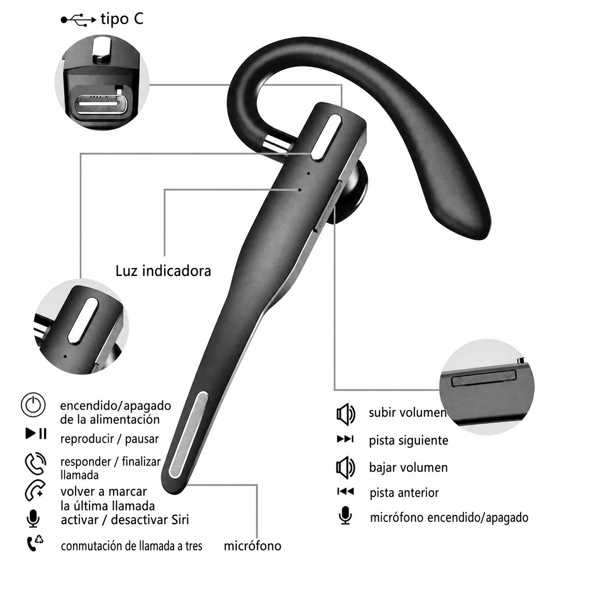 Auricular manos libres inalámbrico Bluetooth 5.1 con doble micrófono para camionero con cancelación de ruido