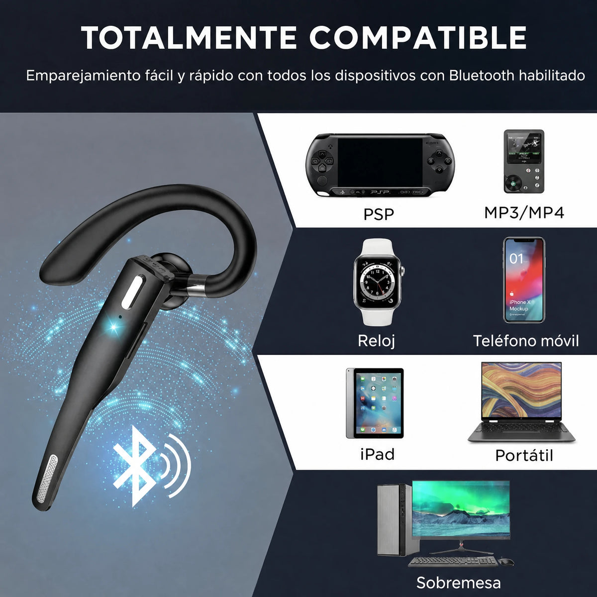 Auricular manos libres inalámbrico Bluetooth 5.1 con doble micrófono para camionero con cancelación de ruido