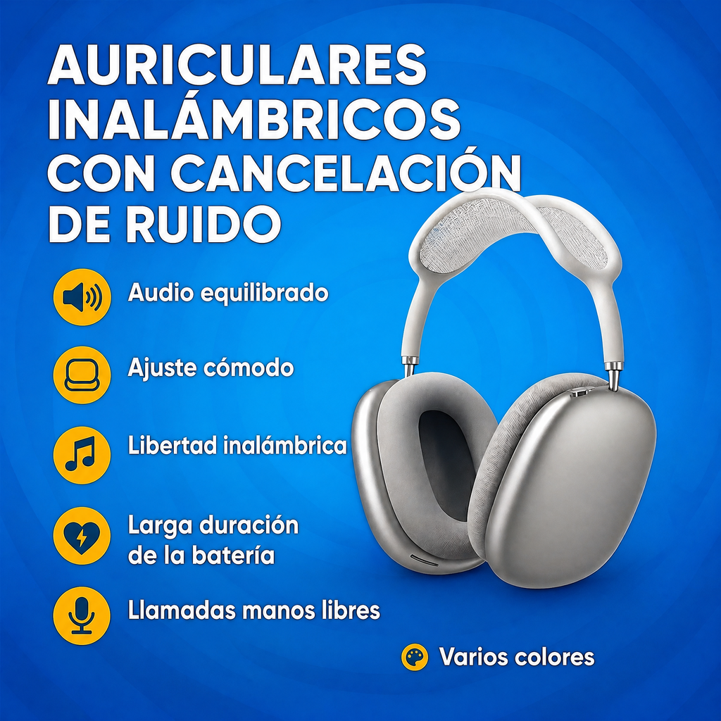 Auriculares inalámbricos Bluetooth circumaurales con cancelación de ruido