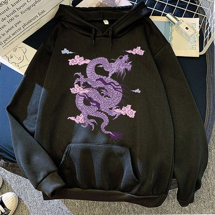 Sudadera con capucha cálida para hombre - Estampado de dragón, poliéster, estilo casual