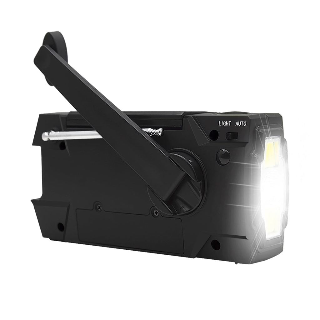 Baliza de radio de emergencia con dinamo manual, panel solar, radio AM/FM y linterna LED