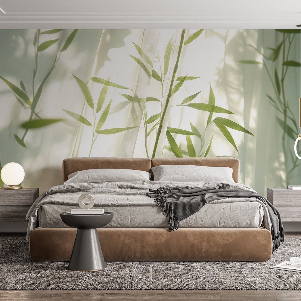Papel pintado mural de bambú | Diseño zen de luz y sombra