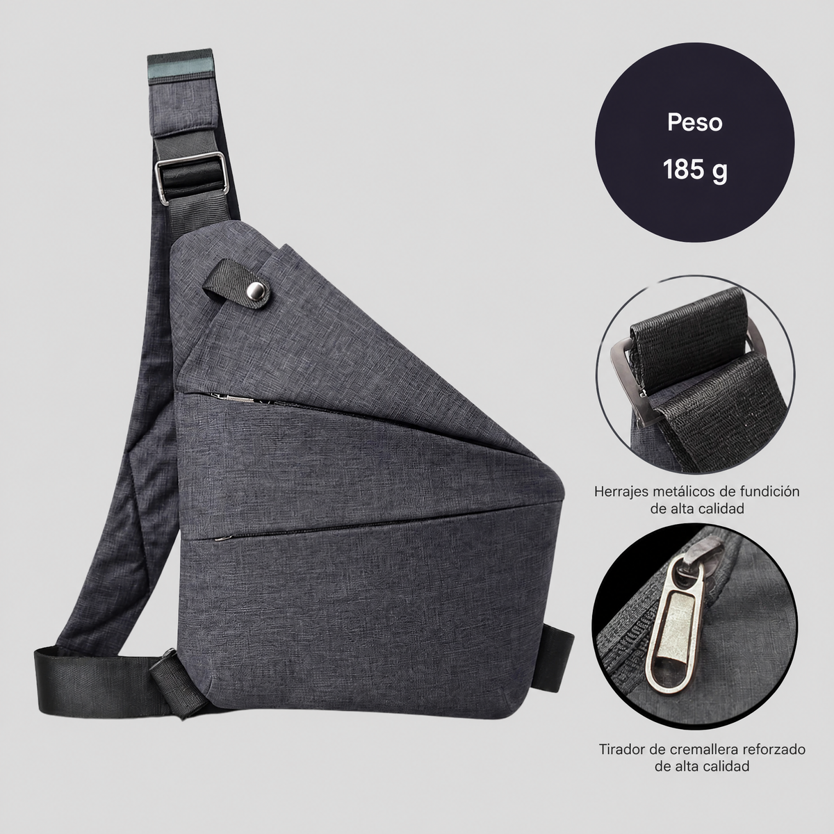 Bandolera organizadora antirrobo con cremalleras ocultas