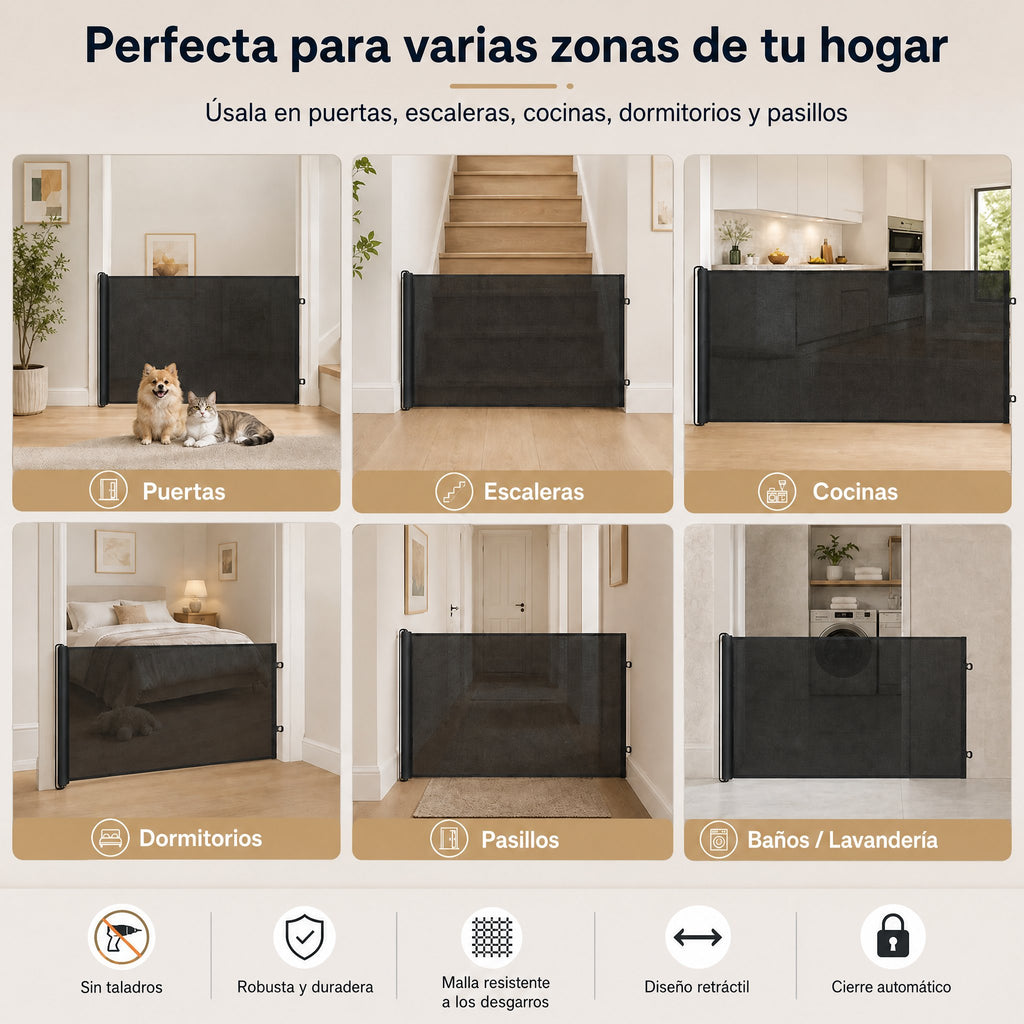 barrera extensible para mascotas sin taladrar para puertas, cocinas y escaleras - Mantén a gatos y perros alejados de zo