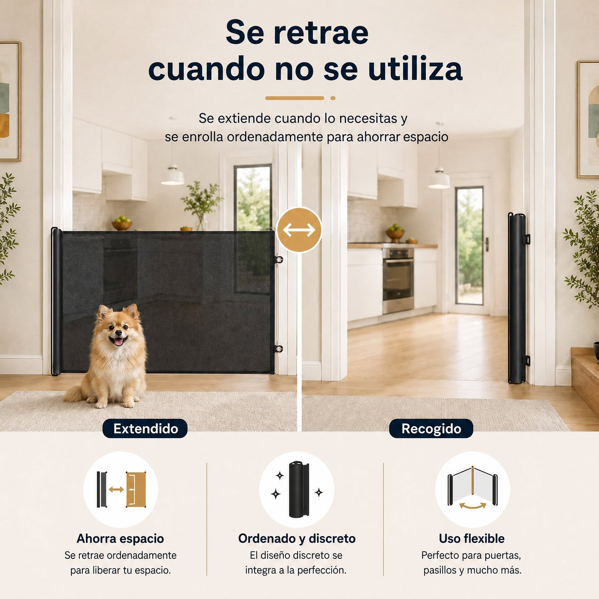 barrera extensible para mascotas sin taladrar para puertas, cocinas y escaleras - Mantén a gatos y perros alejados de zo