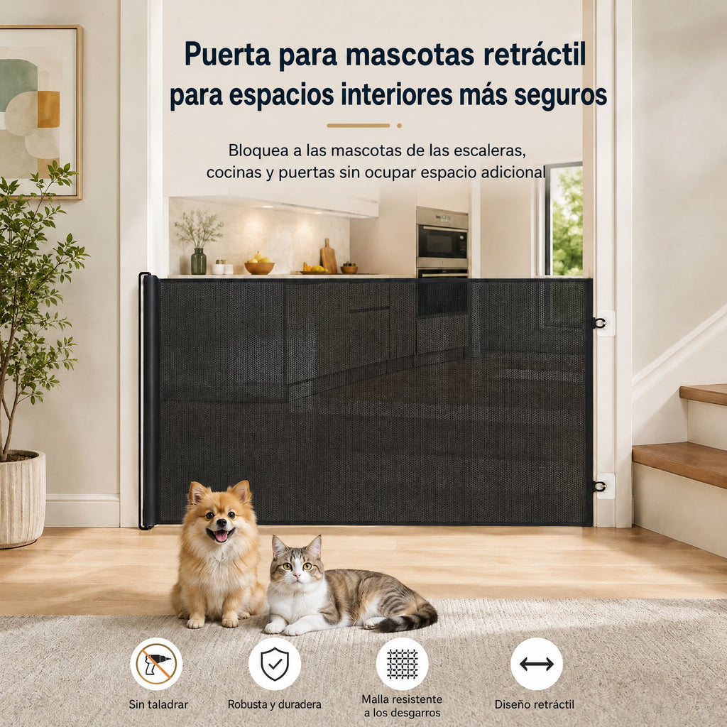 barrera extensible para mascotas sin taladrar para puertas, cocinas y escaleras - Mantén a gatos y perros alejados de zo