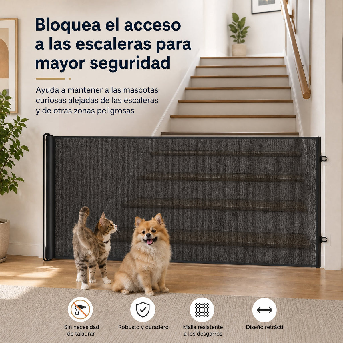 barrera extensible para mascotas sin taladrar para puertas, cocinas y escaleras - Mantén a gatos y perros alejados de zo
