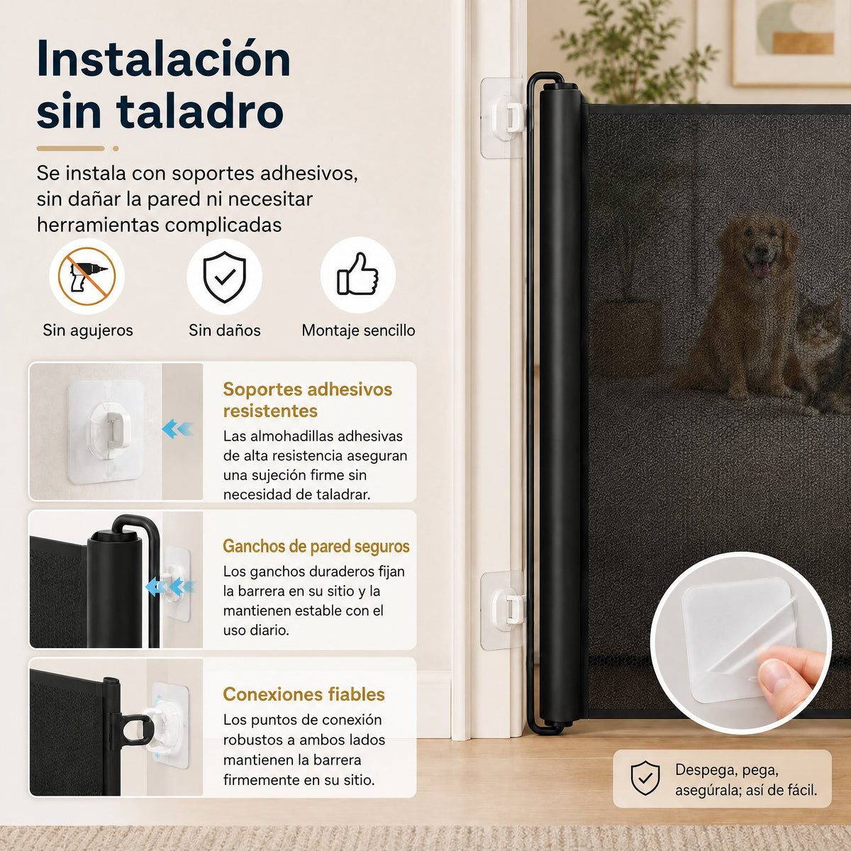 barrera extensible para mascotas sin taladrar para puertas, cocinas y escaleras - Mantén a gatos y perros alejados de zo