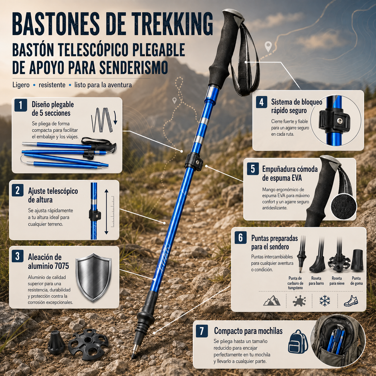 Bastones de Trekking Plegables Telescópicos para Senderismo
