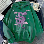 Sudadera con capucha cálida para hombre - Estampado de dragón, poliéster, estilo casual