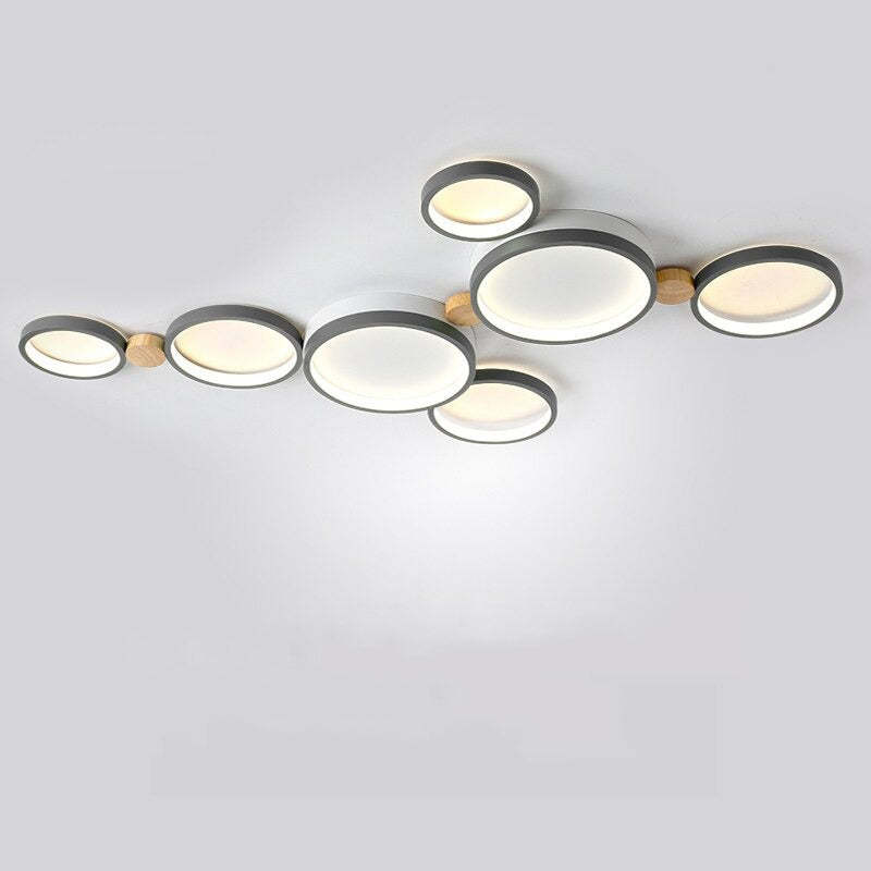 Lámpara de techo LED moderna | Diseño de triple anillo de metal gris