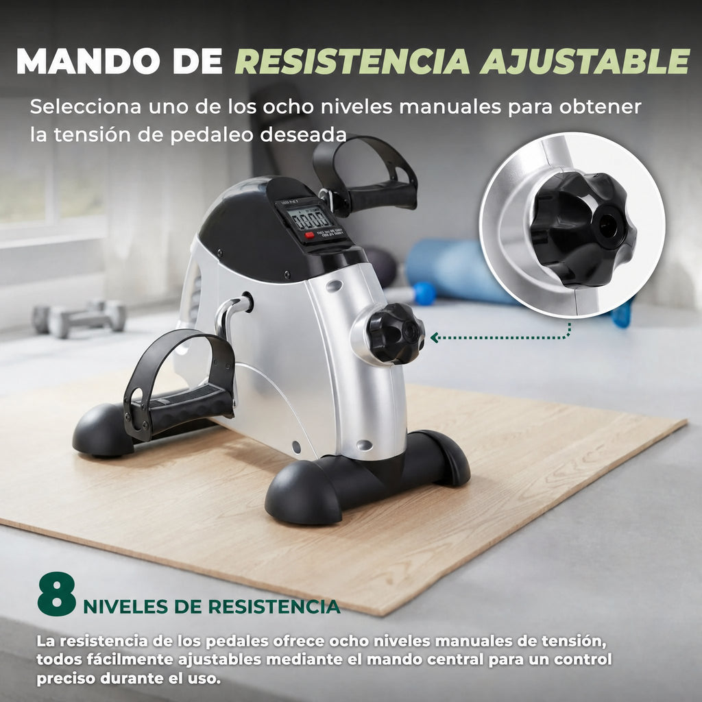 Bicicleta estática portátil de pedales para debajo del escritorio con resistencia ajustable y pantalla LCD