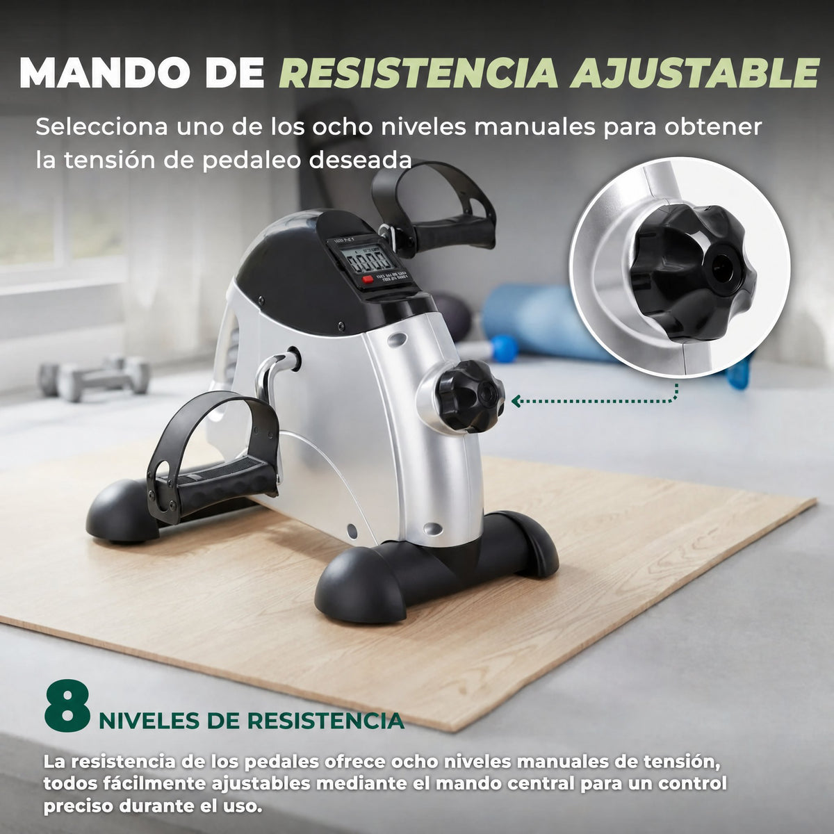 Bicicleta estática portátil de pedales para debajo del escritorio con resistencia ajustable y pantalla LCD