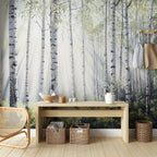 Papel pintado mural Bosque de abedules | Luz brumosa de la mañana