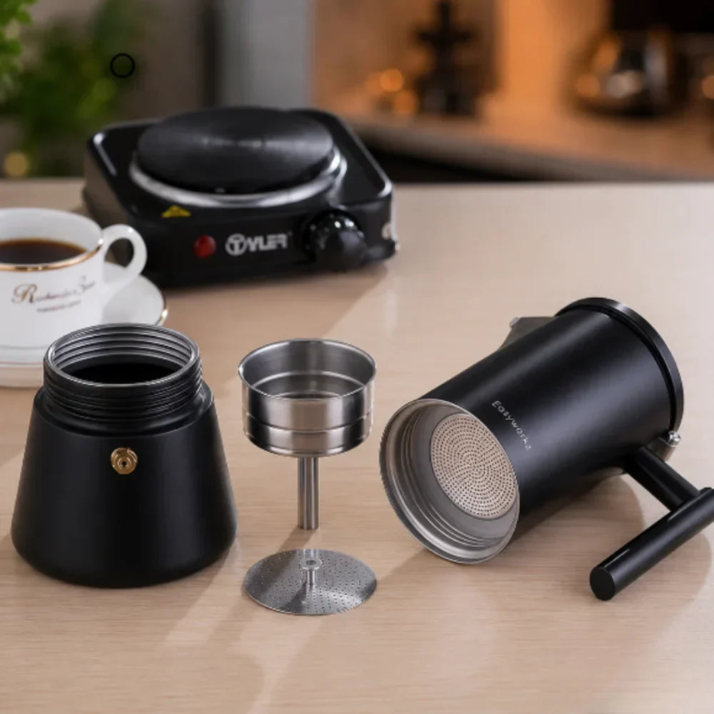 Percolador de café expreso RVS negro 200-500 ml Cafetera compatible con cafetera italiana Mokka Pot Thuis Kantoor