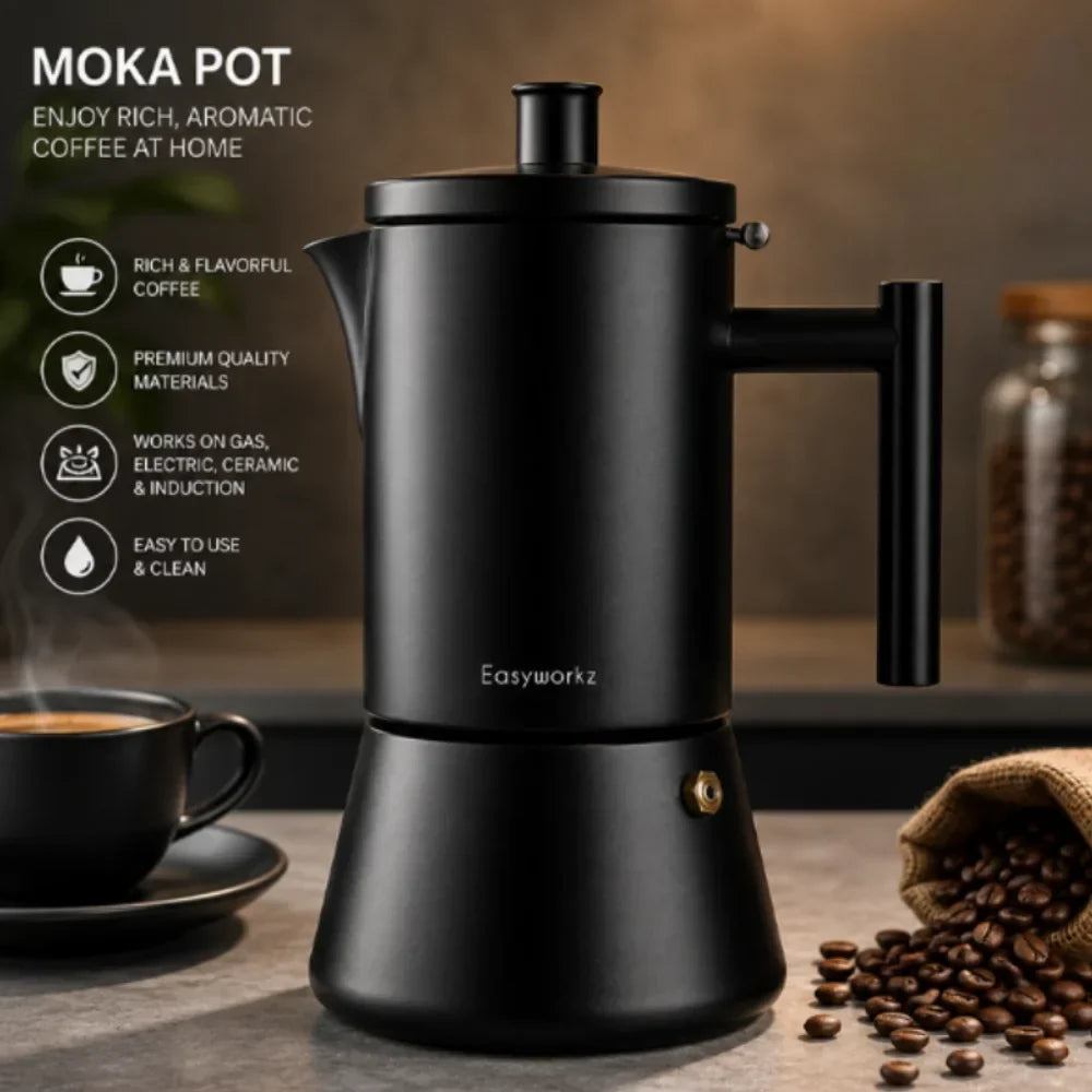 Percolador de café expreso RVS negro 200-500 ml Cafetera compatible con cafetera italiana Mokka Pot Thuis Kantoor
