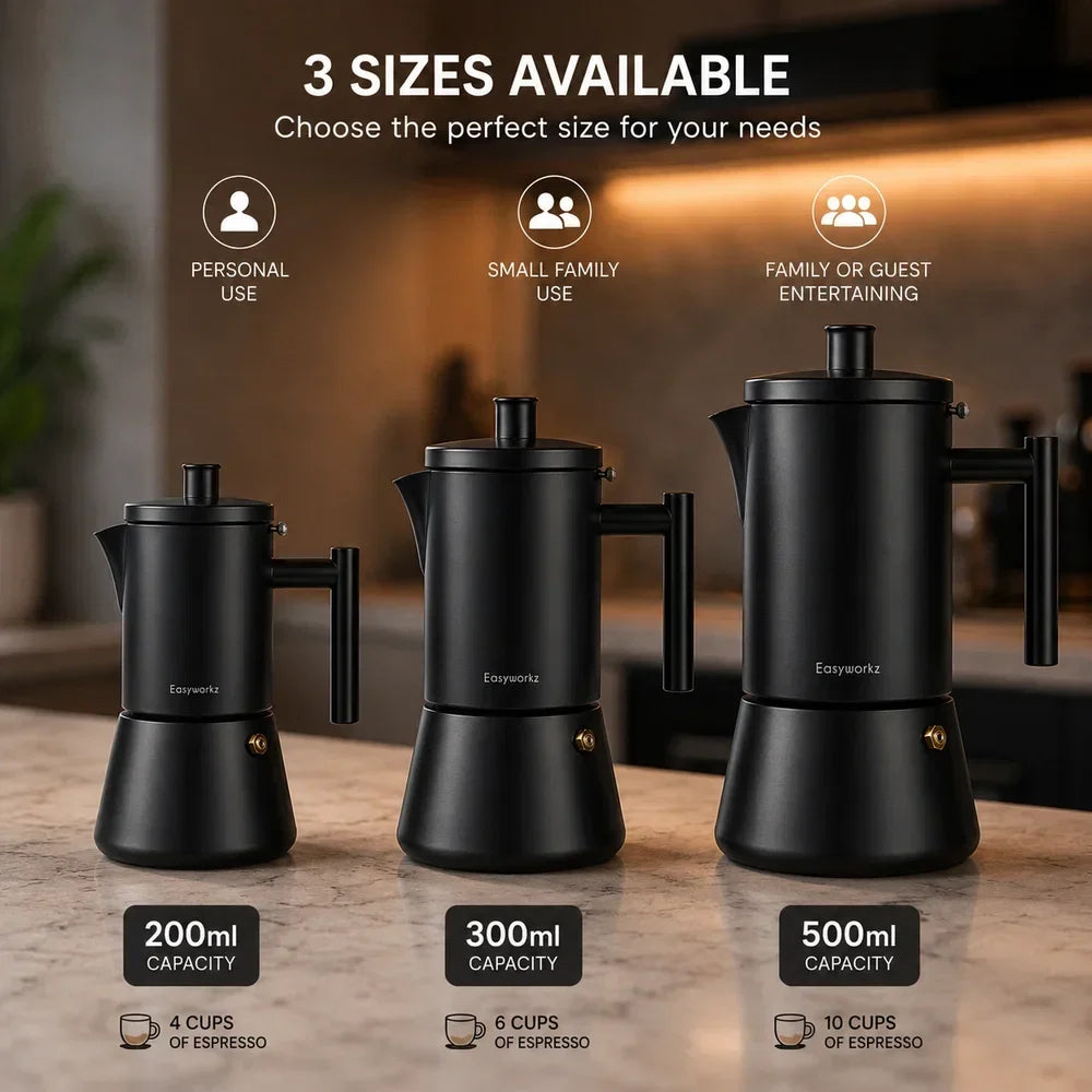 Percolador de café expreso RVS negro 200-500 ml Cafetera compatible con cafetera italiana Mokka Pot Thuis Kantoor