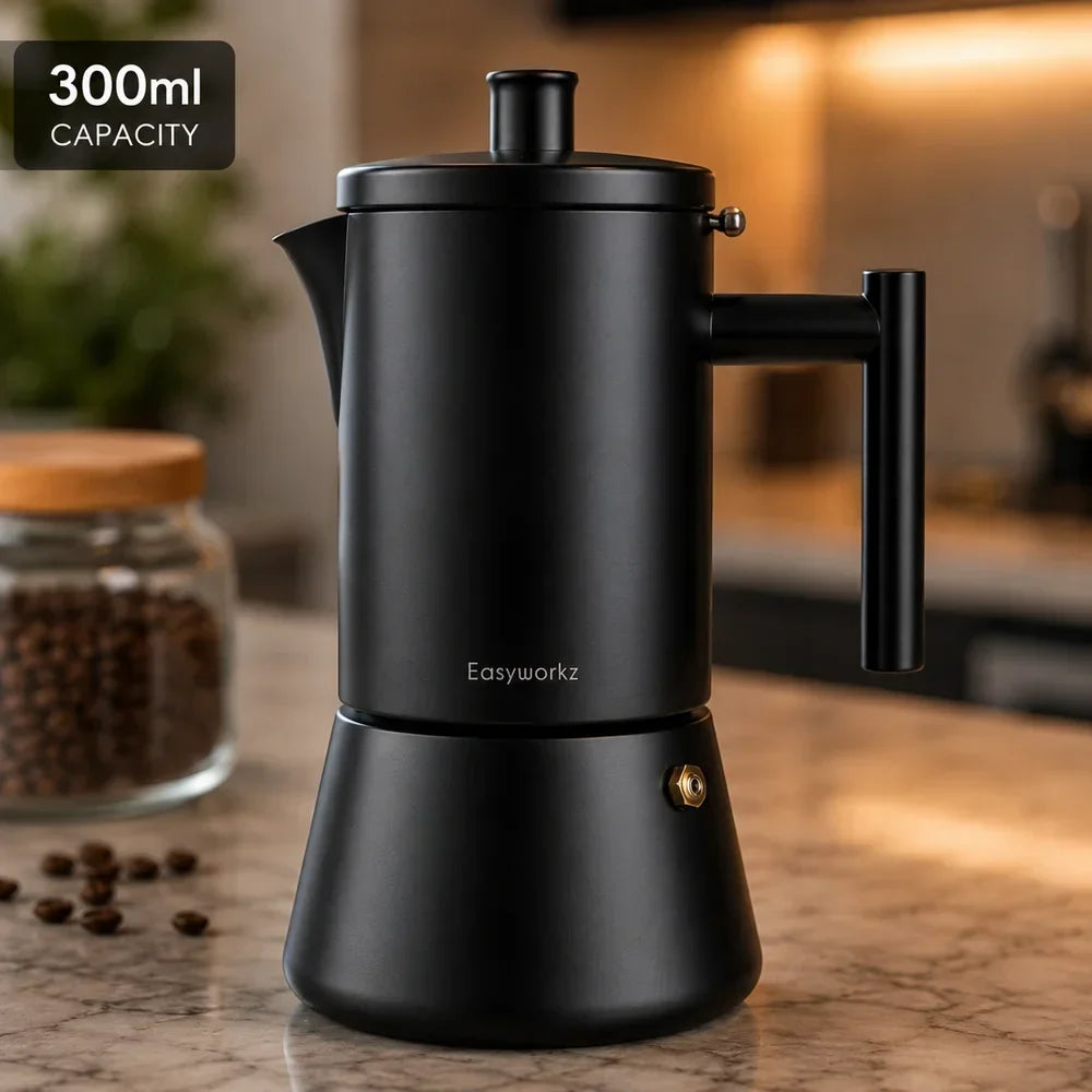 Percolador de café expreso RVS negro 200-500 ml Cafetera compatible con cafetera italiana Mokka Pot Thuis Kantoor
