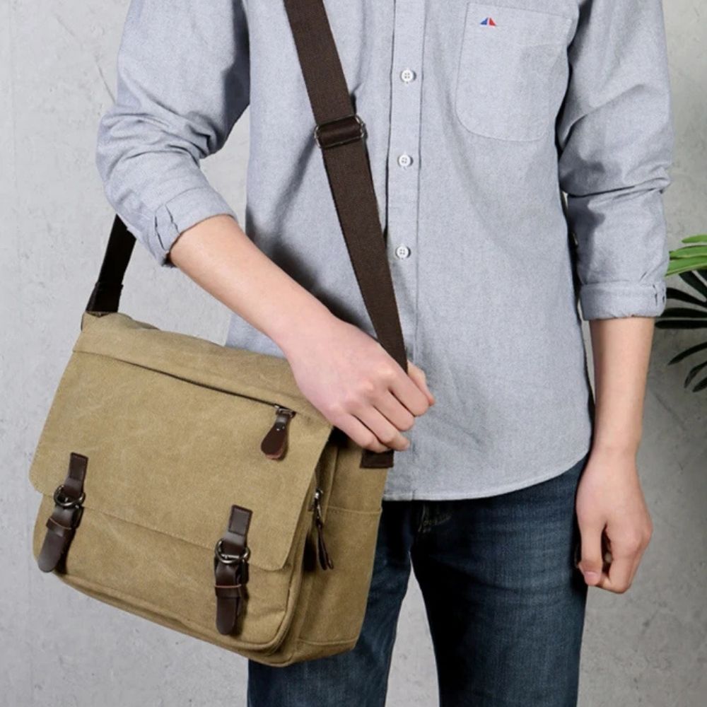 Bolso bandolera tipo mensajero de lona para hombre