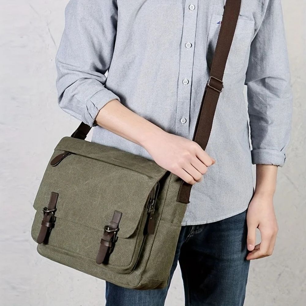Bolso bandolera tipo mensajero de lona para hombre