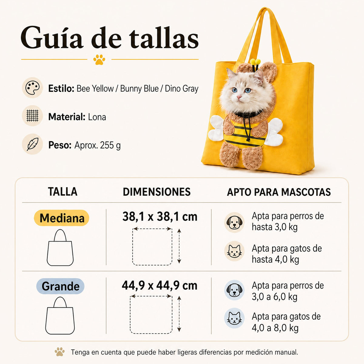 Bolso transportín para gatos con la cabeza al exterior para paseos y visitas al veterinario - Bolsa ligera de lona para 