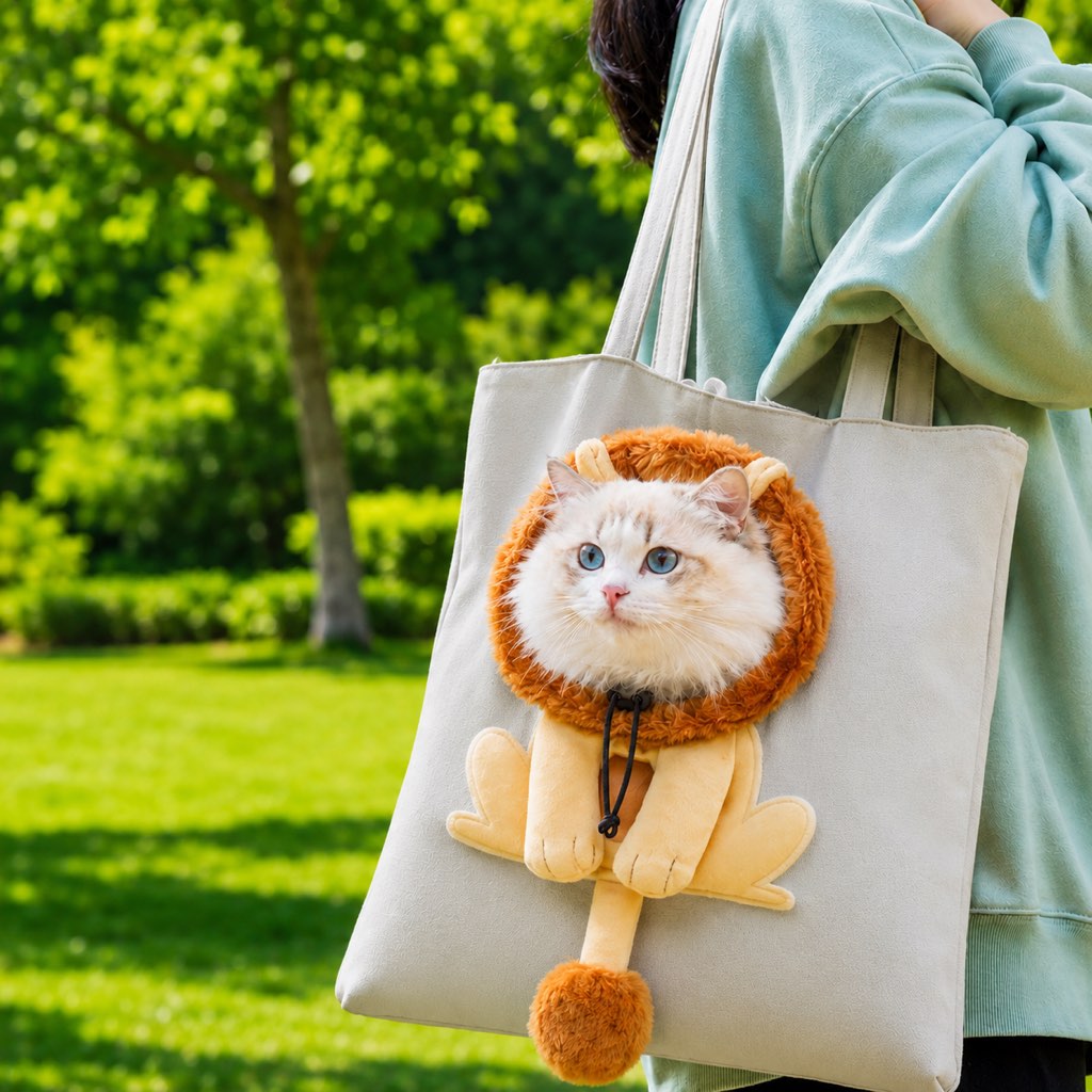 Bolso transportín para gatos con la cabeza al exterior para paseos y visitas al veterinario - Bolsa ligera de lona para 